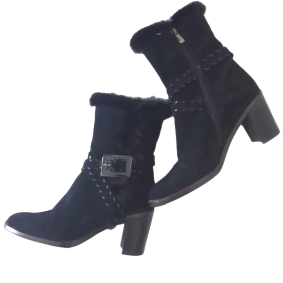 KINGFREED Leather Above Ankle Black Suede boot Fur trimmed EUC  sz 36 ( 6.-6.5) - Picture 4 of 8